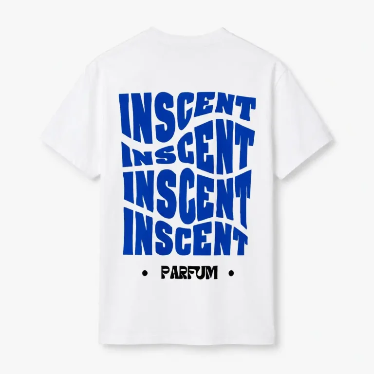 T-shirts en coton personnalisés avec la marque INSCENT, couleur bleu